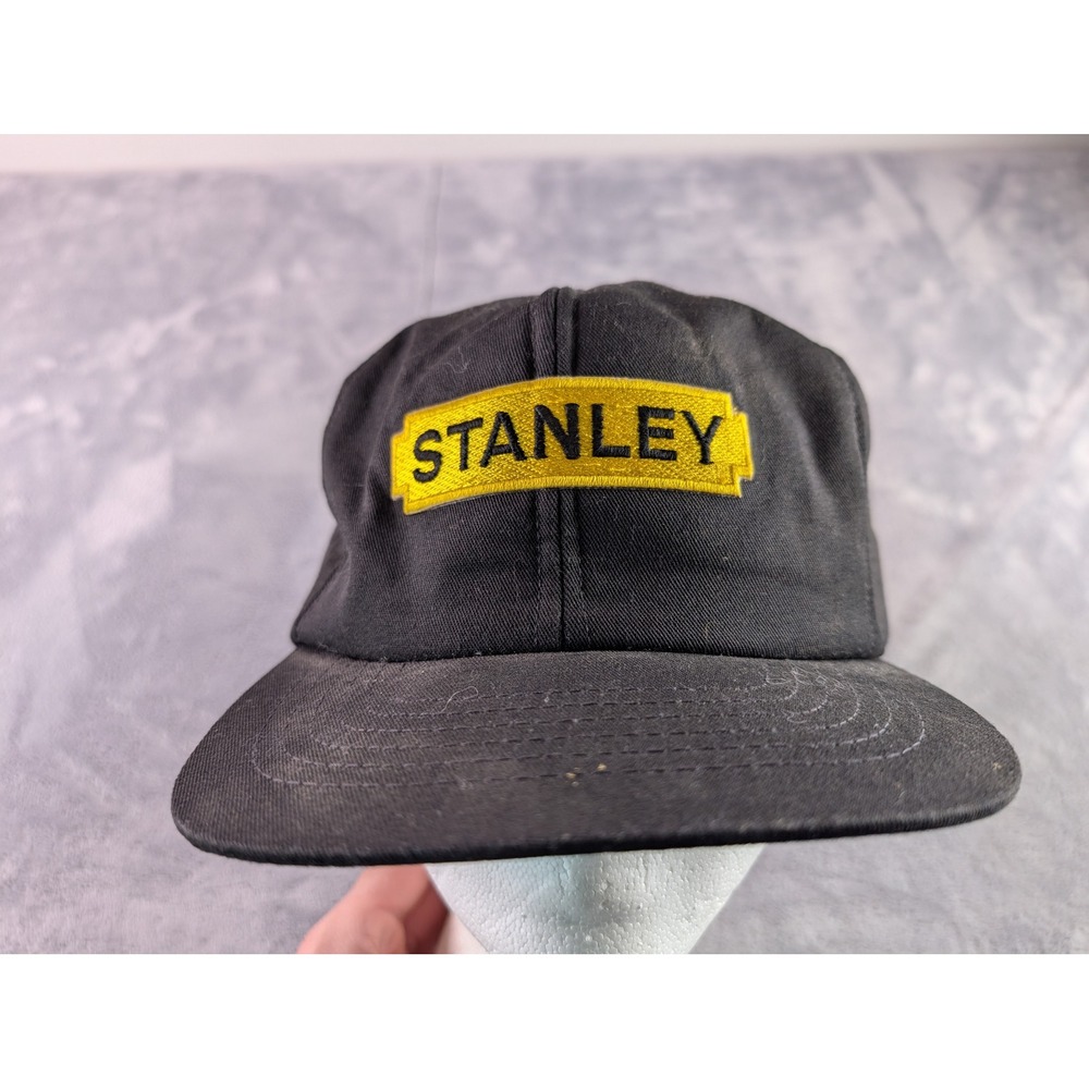 VTG Stanley Tools Snapback Hat Black Yellow Logo Patch Foam Back Cap Made In USA